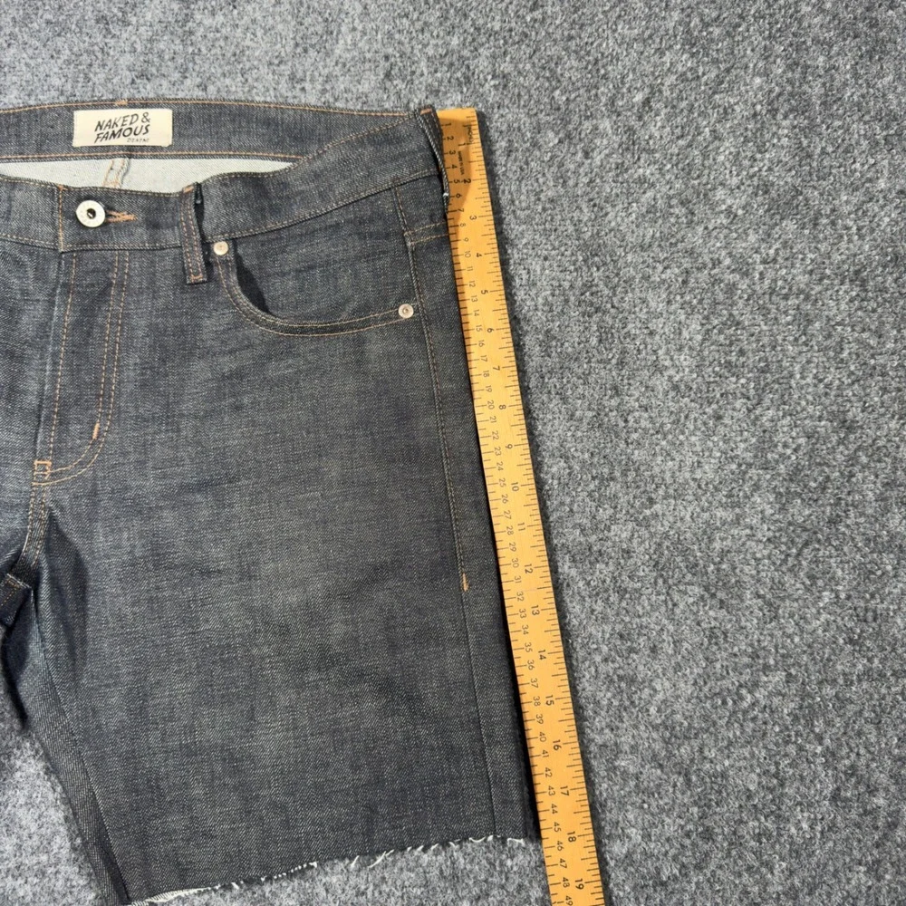 Naked & Famous Selvedge Super Guy Cut-Off Denim Shorts Mens 34 Indigo  Raw Hem